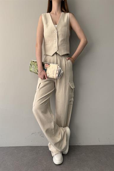 KARGO CEPLİ KETEN PANTOLON