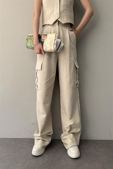KARGO CEPLİ KETEN PANTOLON