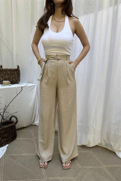 KEMERLİ ÇİFT PİLELİ BOL PANTOLON