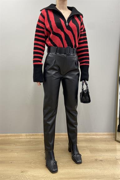 KEMERLİ DERİ PANTALON