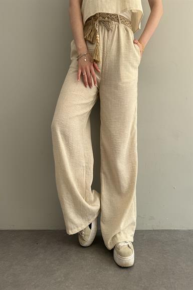 KEMERLİ KETEN PANTOLON