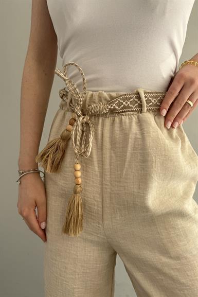 KEMERLİ KETEN PANTOLON