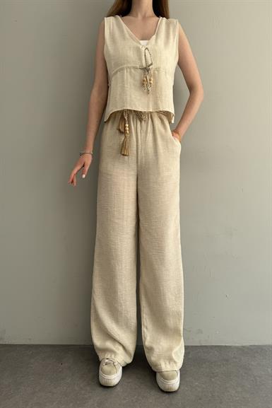 KEMERLİ KETEN PANTOLON