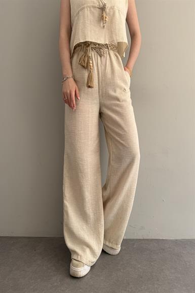 KEMERLİ KETEN PANTOLON