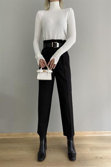KEMERLİ YÜKSEK BEL KUMAŞ PANTOLON
