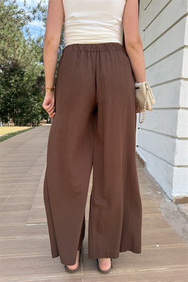 KUŞAKLI BEL BAĞLAMALI KETEN PANTOLON