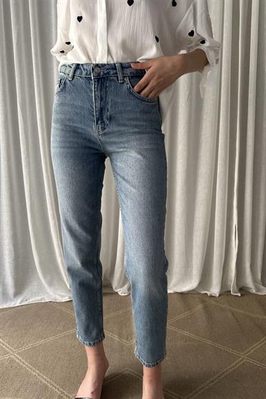 LAZER YIKAMALI LİKRALI MOM PANTOLON