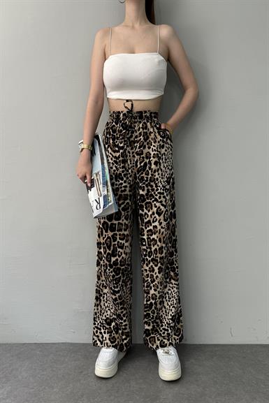 LEOPAR DESEN BAĞCIKLI PANTOLON