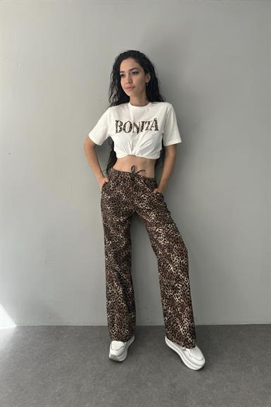 LEOPAR DESEN GABARDİN PANTOLON