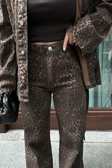 LEOPAR DESEN GABARDİN PANTOLON