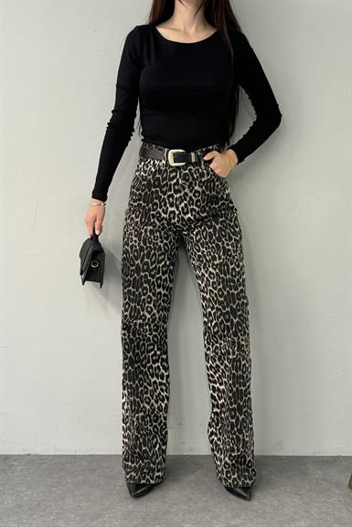 LEOPAR DESEN GABARDİN PANTOLON