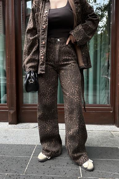 LEOPAR DESEN GABARDİN PANTOLON