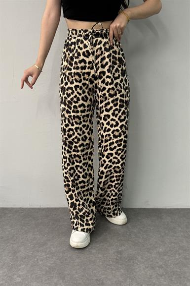 LEOPAR DESEN SATEN PANTOLON