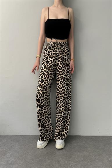 LEOPAR DESEN SATEN PANTOLON