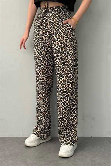 LEOPAR DESEN SATEN PANTOLON