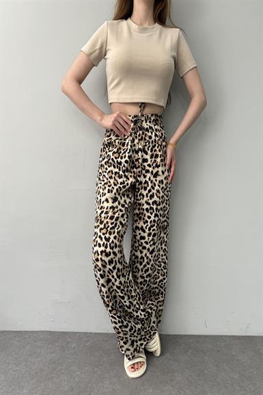 LEOPAR DESEN SATEN PANTOLON