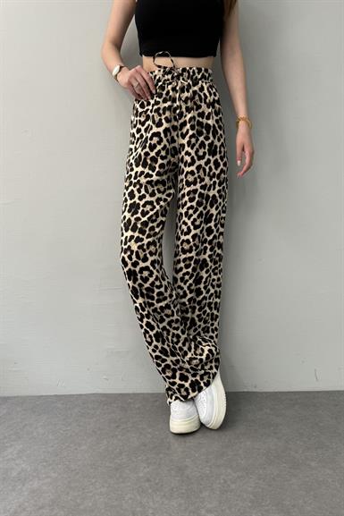 LEOPAR DESEN SATEN PANTOLON