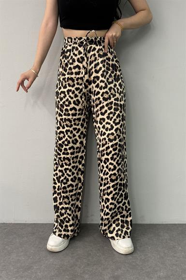 LEOPAR DESEN SATEN PANTOLON