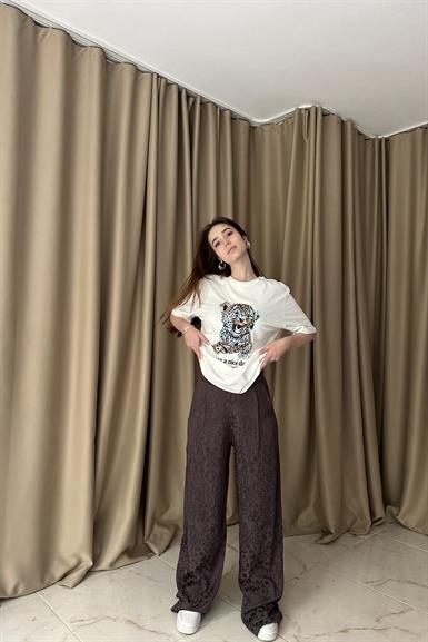 LEOPAR DESEN SATEN PANTOLON