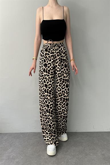 LEOPAR DESEN SATEN PANTOLON
