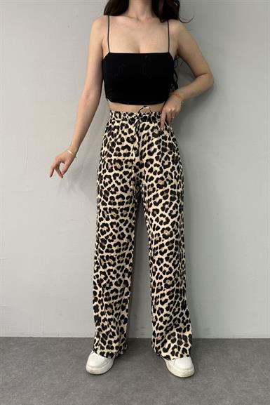 LEOPAR DESEN SATEN PANTOLON