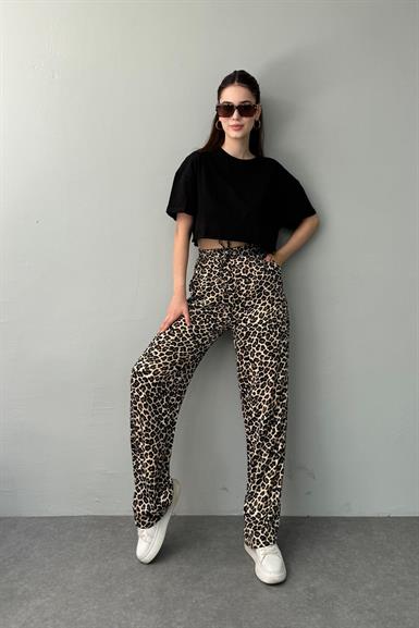 LEOPAR DESEN SATEN PANTOLON