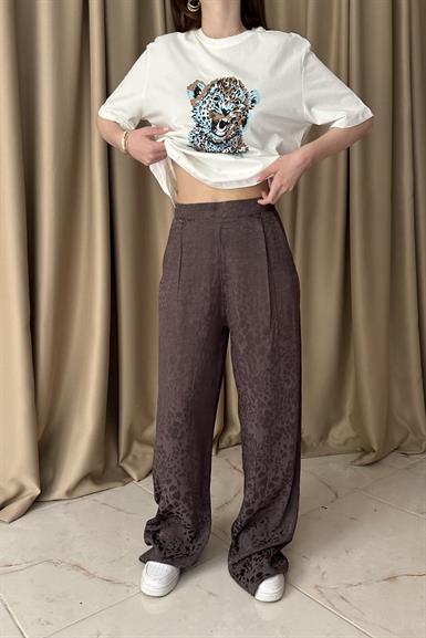 LEOPAR DESEN SATEN PANTOLON