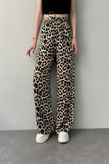 LEOPAR DESEN SATEN PANTOLON