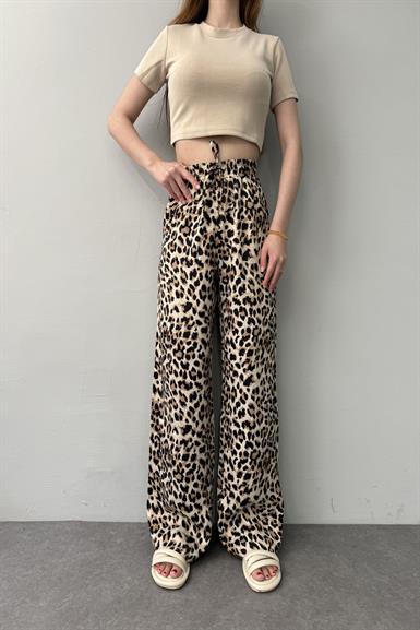 LEOPAR DESEN SATEN PANTOLON