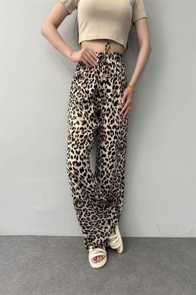 LEOPAR DESEN SATEN PANTOLON