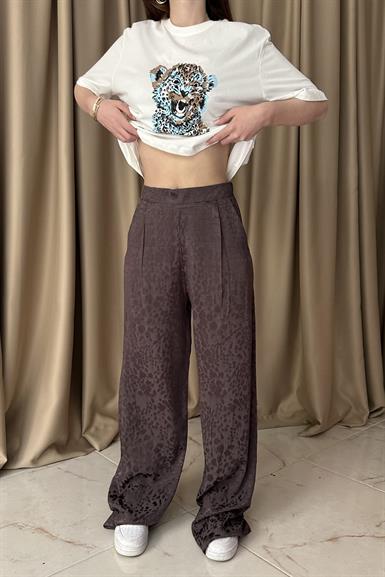 LEOPAR DESEN SATEN PANTOLON