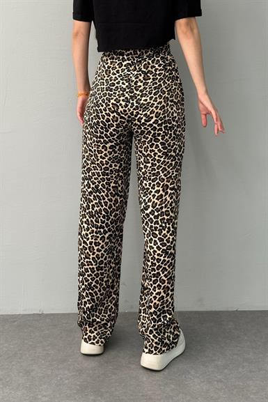 LEOPAR DESEN SATEN PANTOLON