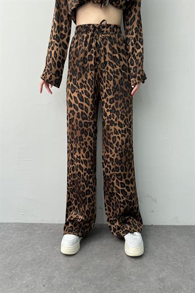 LEOPAR DESENLİ BOL PAÇA SATEN PANTOLON