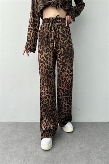 LEOPAR DESENLİ BOL PAÇA SATEN PANTOLON