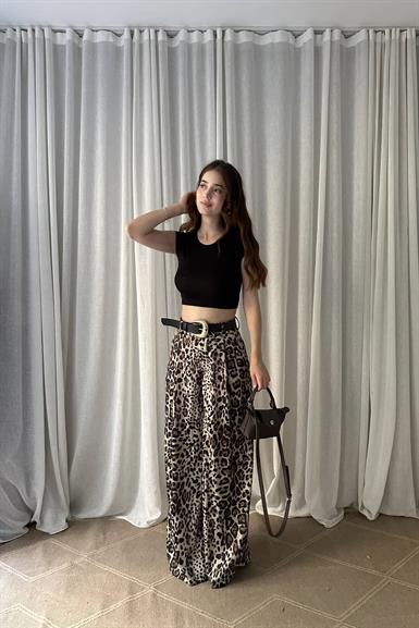 LEOPAR DESENLİ SATEN PANTOLON