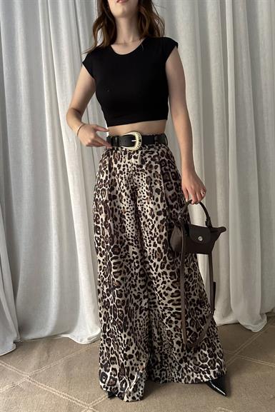 LEOPAR DESENLİ SATEN PANTOLON