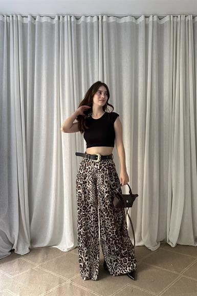LEOPAR DESENLİ SATEN PANTOLON