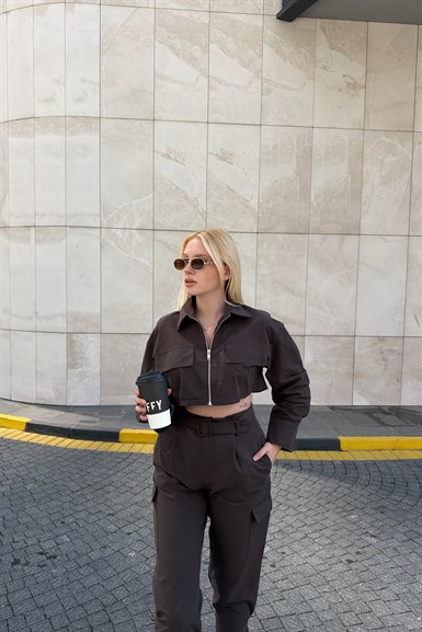 PARAŞÜT KUMAŞ CROP MONT PANTOLON TAKIM