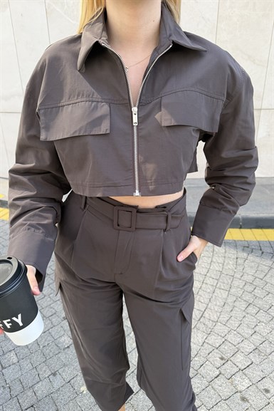 PARAŞÜT KUMAŞ CROP MONT PANTOLON TAKIM