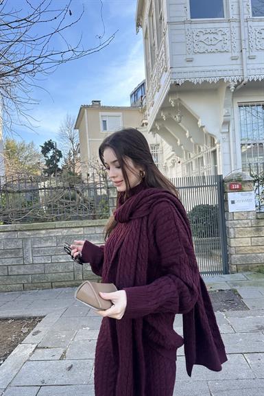 SAÇ ÖRGÜ DESEN ŞALLI PANTOLONLU TRIKO TAKIM