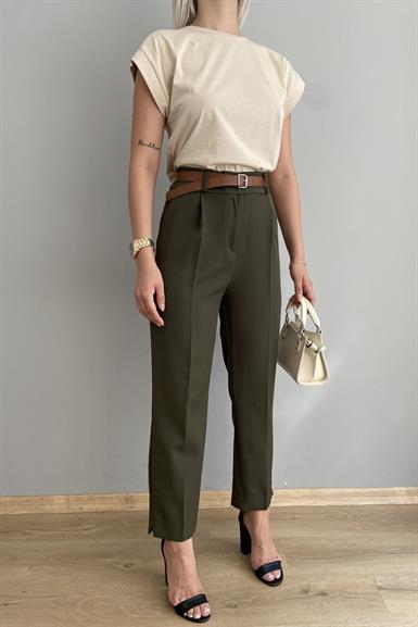 PAÇA YIRTMAÇLI KEMERLİ PANTALON