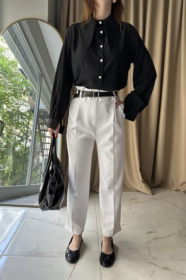 PAÇA YIRTMAÇLI KEMERLİ PANTALON