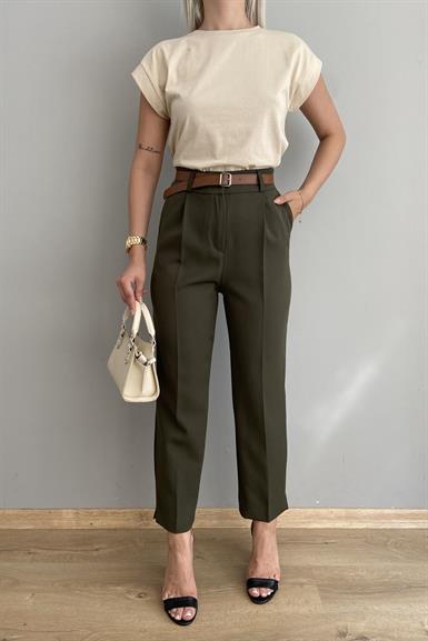 PAÇA YIRTMAÇLI KEMERLİ PANTALON