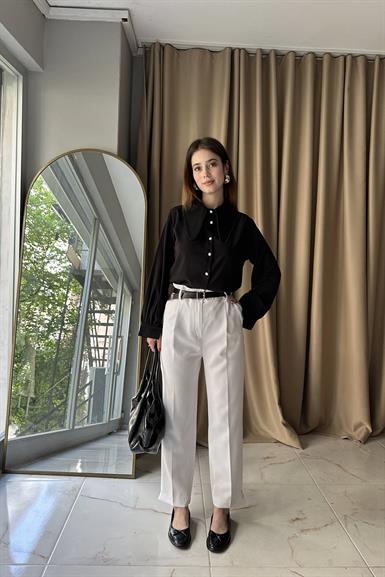 PAÇA YIRTMAÇLI KEMERLİ PANTALON