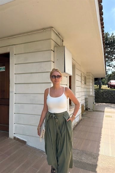 PİLE DETAY KUŞAKLI PANTOLON ETEK