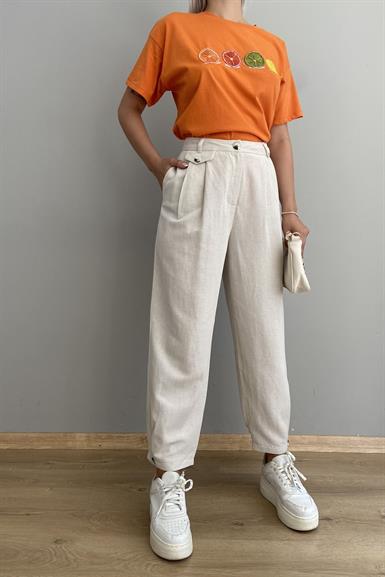 PİLELİ KETEN PANTOLON