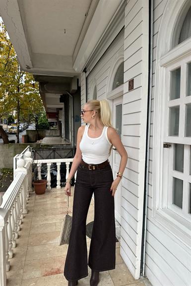 SÜET KEMER DETAY DENİM PANTOLON