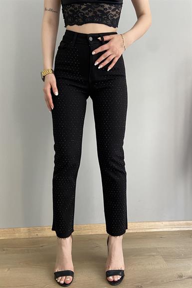 TAŞLI DİKİŞSİZ PAÇA YÜKSEK BEL PANTOLON
