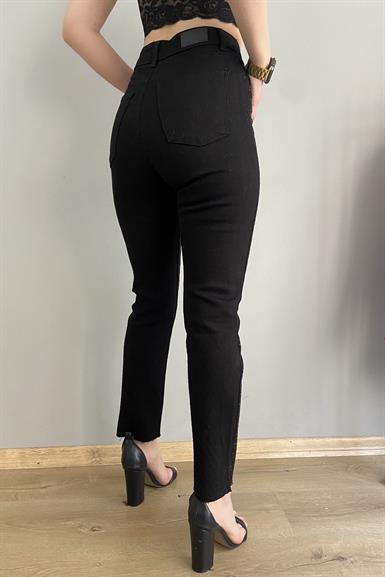 TAŞLI DİKİŞSİZ PAÇA YÜKSEK BEL PANTOLON