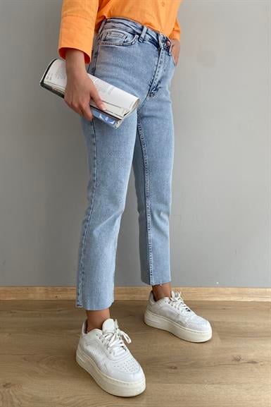 YÜKSEK BEL DİKİŞSİZ PAÇA MOM PANTOLON